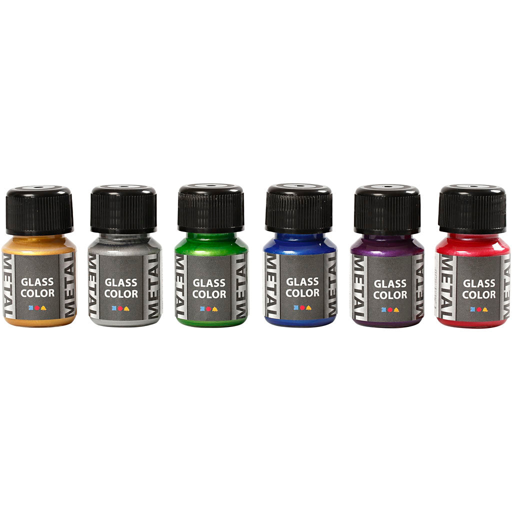 Creativ Company Glasfarbe Metall, verschiedene Farben, 6x30 ml 1 Box