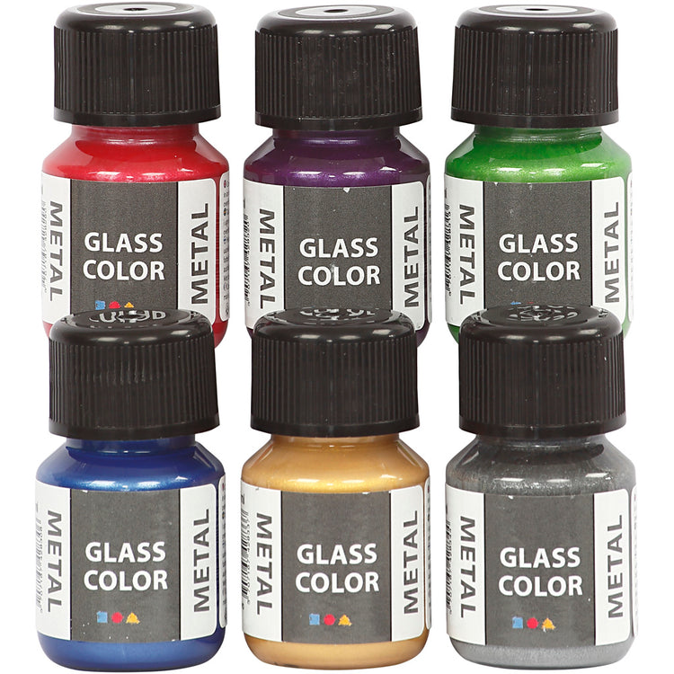 Creativ Company Glasfarbe Metall, verschiedene Farben, 6x30 ml 1 Box