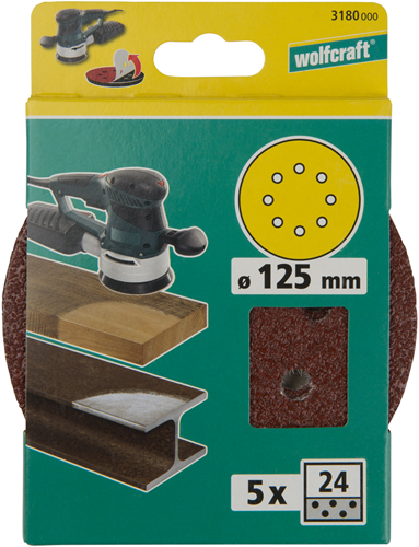 Wolfcraft Haftschleifscheiben | k24 | perforiert | ø125mm | 5 Stück - 3180000
