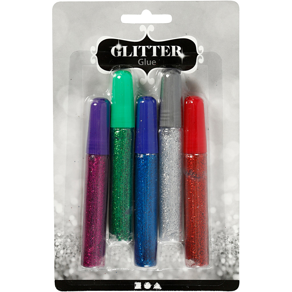 Creativ Company Glitzerkleber, verschiedene Farben, 5x10 ml 1 Box