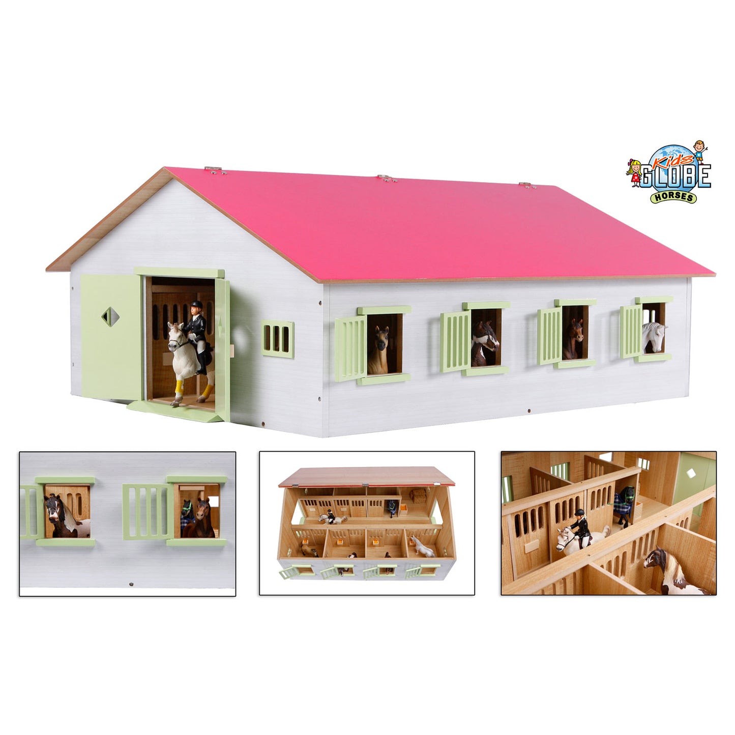 Kids Globe Globe Horse Stall Pink mit 7 Kisten, 1:24