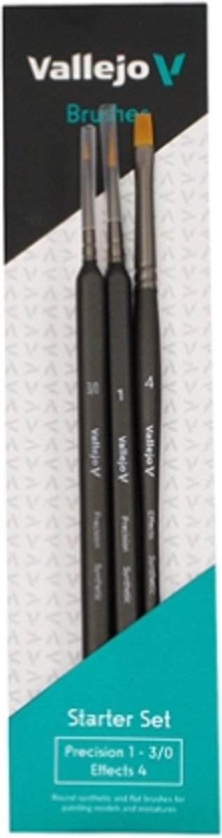Vallejo Hobbypinsel – B03990 Starterset I – 3 Pinsel – Größe 3 0 – 1 – dreieckig – Flachpinsel