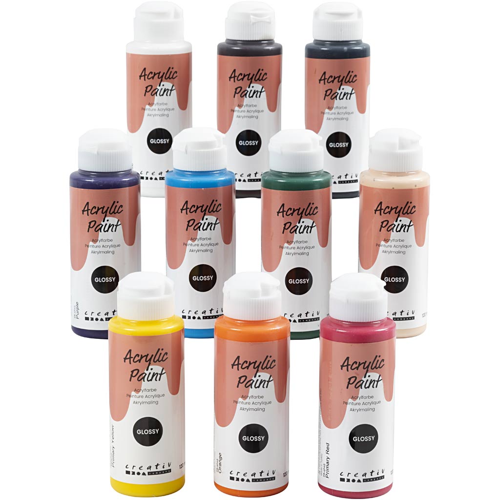 Creativ Company Acrylfarbe glänzend, verschiedene Farben, 10x120 ml 1 Box