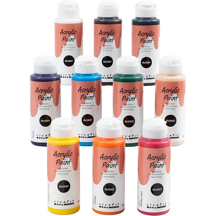 Creativ Company Acrylfarbe glänzend, verschiedene Farben, 10x120 ml 1 Box
