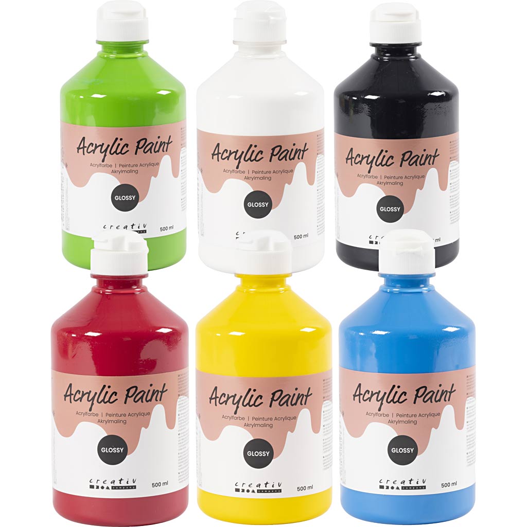 Creativ Company Acrylfarbe glänzend, Grundfarben, 6x500 ml 1 Dose