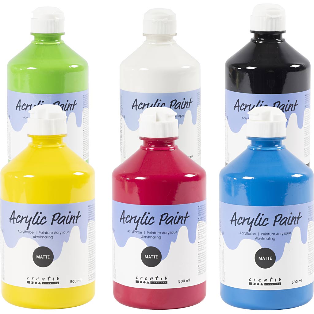 Creativ Company Acrylfarbe matt, Grundfarben, 6x500 ml 1 Dose