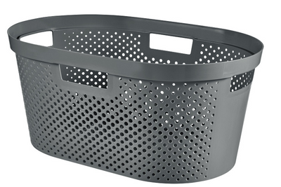 Curver Infinity Recycling Wasmand Dots – 40 Liter – 100 % recycelt – Donkergrijs