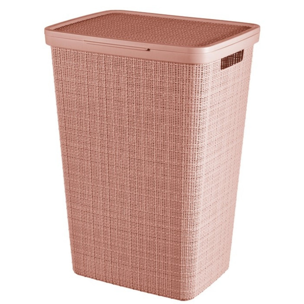 Curver Curver Waschkorb mit Deckel Jute Look 58L Pink