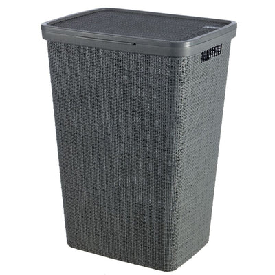 Curver Curver Waschkorb mit Deckel Jute Look 58L Dunkelgrau