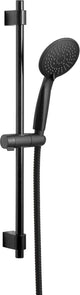 Wenko Duschset Young Line in Mattschwarz mit Edelstahl-Duschstange 66 cm, Brausekopfhalter, Brausekopf ø11 cm mit 5 Positionen und Brauseschlauch 150 cm – Schwarz