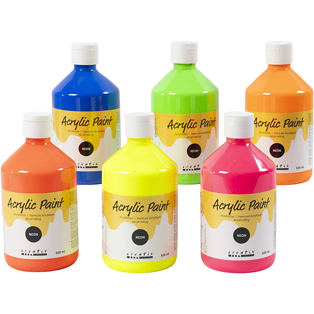 Creativ Company Acrylfarbe Neon, Neonfarben, 6x500 ml 1 Dose