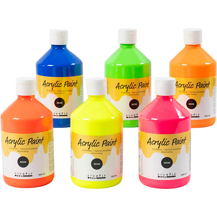 Creativ Company Acrylfarbe Neon, Neonfarben, 6x500 ml 1 Dose