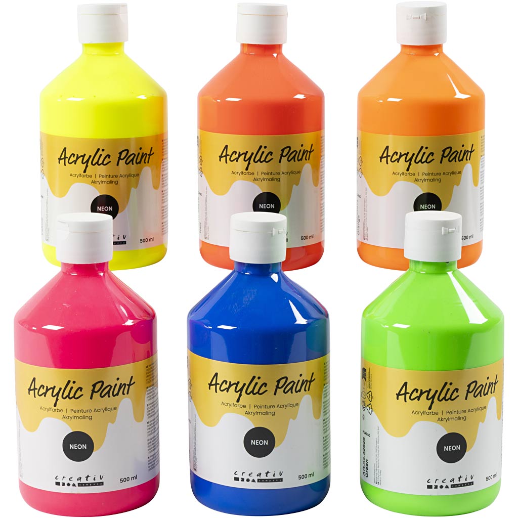 Creativ Company Acrylfarbe Neon, Neonfarben, 6x500 ml 1 Dose