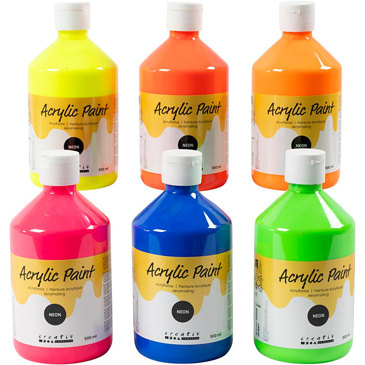 Creativ Company Acrylfarbe Neon, Neonfarben, 6x500 ml 1 Dose