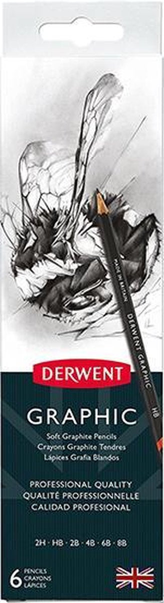 Derwent Grafikstifte Dose – Set mit 6 Bleistiften mit Spitzer