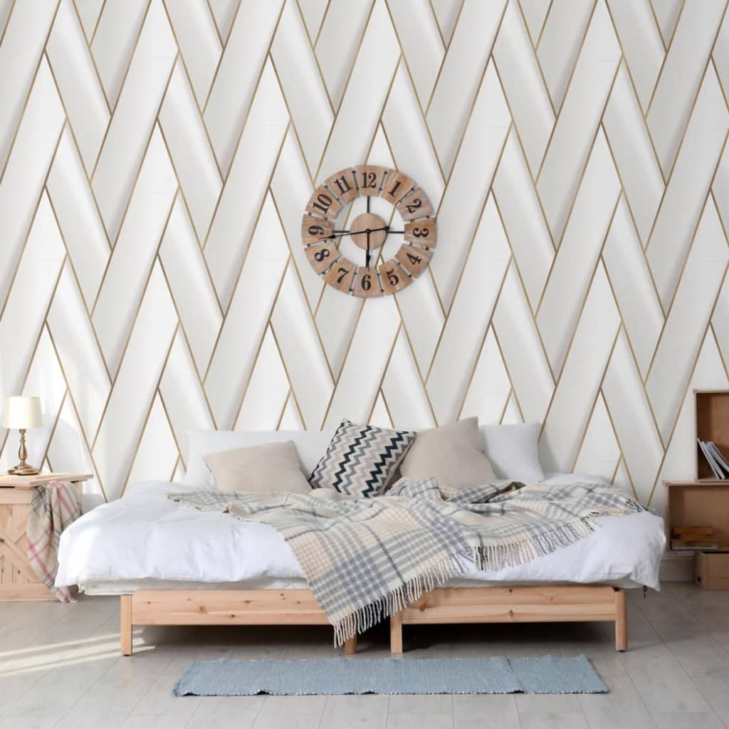 Niederländische Wandverkleidung Niederländische Wandverkauftapeten Geometrische Weiß und Goldfarbe