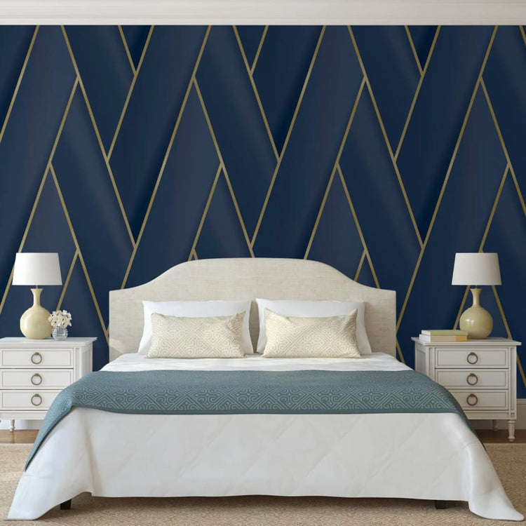 Niederländische Wandverkleidung niederländische Wandverkaufswallpaper Geometrisch blau und goldfarben