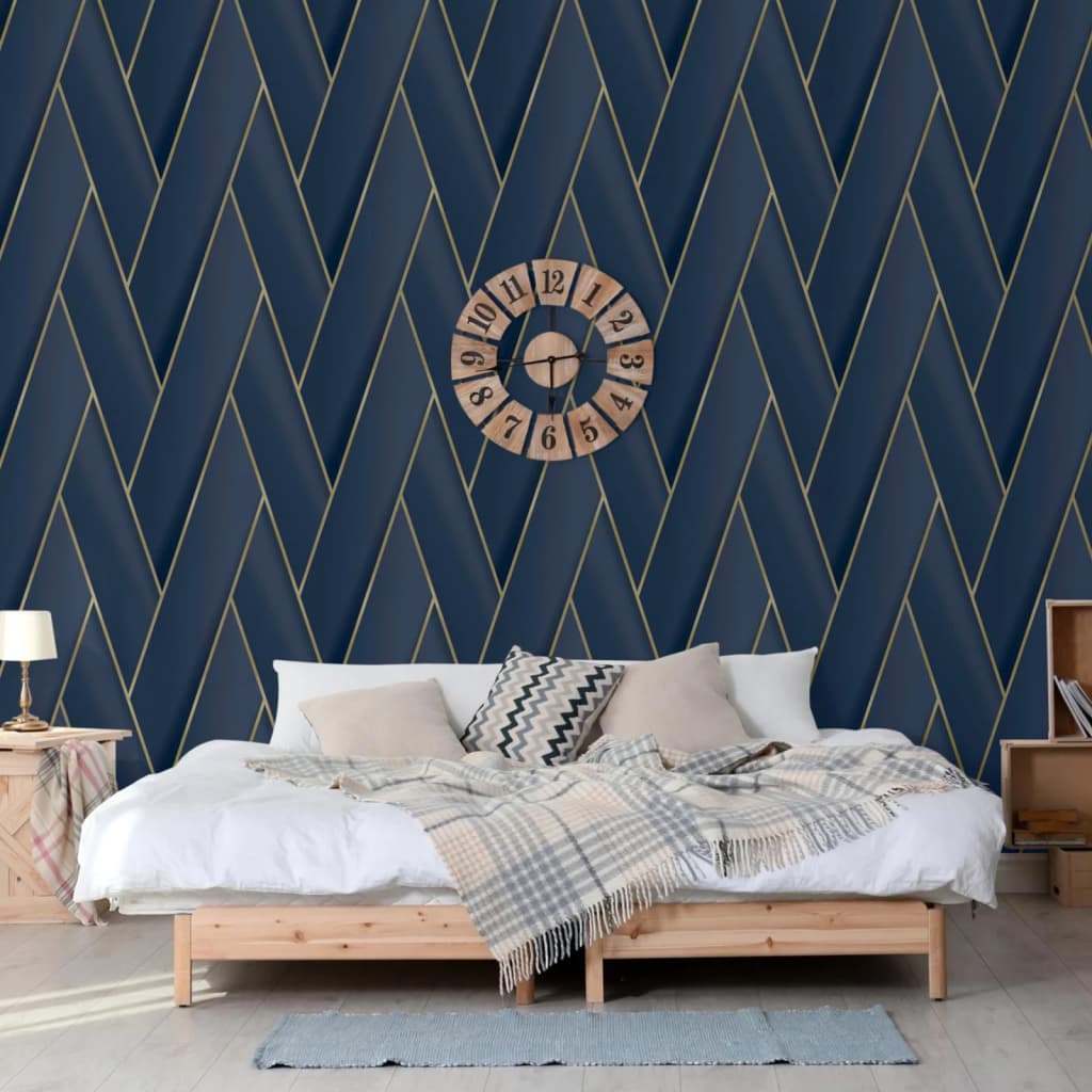 Niederländische Wandverkleidung niederländische Wandverkaufswallpaper Geometrisch blau und goldfarben