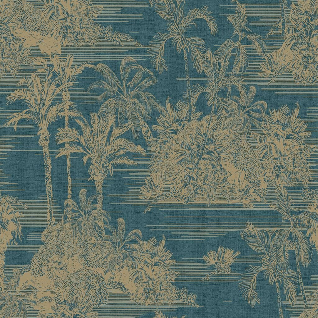Niederländische Wandverkleidung niederländische Wandverkleidung Tapete tropisch dunkelblau und goldfarben