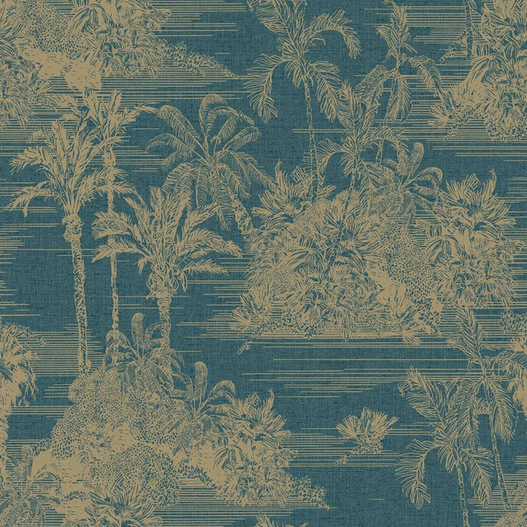 Niederländische Wandverkleidung niederländische Wandverkleidung Tapete tropisch dunkelblau und goldfarben