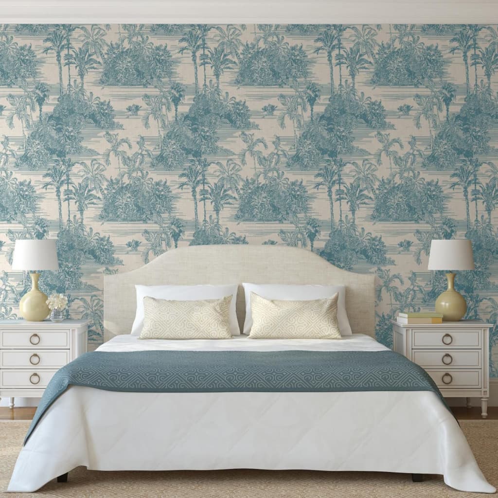 Niederländische Wandverkleidung niederländische Wandverkleidung Wallpaper Tropical Beige und Lichtblauw