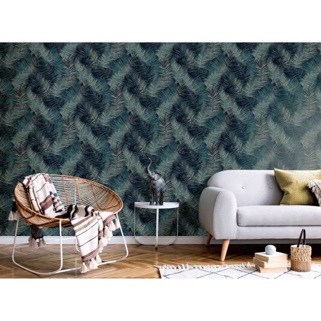 Niederländische Wandverkleidung Niederländische Wandverkauftapapel Palm Benzin Blauw