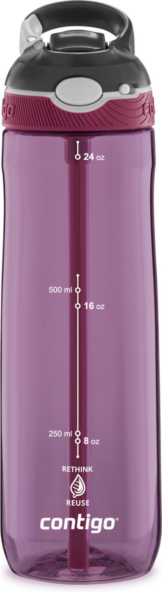 Contigo Ashland Autospout-Wasserflasche mit Strohhalm | große BPA-freie Trinkflasche mit 720 ml | Sportflasche | auslaufsichere Trinkflasche | ideal für die Schule, das Fitnessstudio, Radfahren, Laufen, Walken | Passionsfrucht