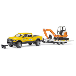 BRUDER AUTO RAM 2500 Power Wagen Mietservice mit Anhänger und Minibagger