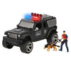 Polizeiauto mit Lichtern und Geräuschen, Polizist, Polizeihund und Zubehör