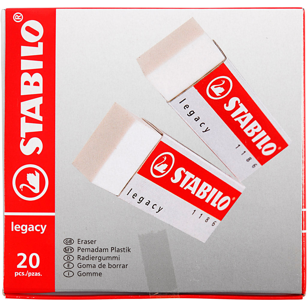 Radiergummi Stabilo, H: 1 cm, L: 6,3 cm, B: 2,3 cm, weiß, 20 Stück 1 Box