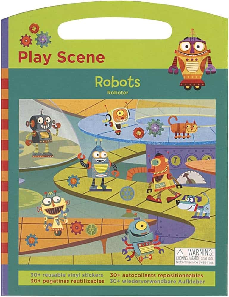 Mutter Roboter spielen Szene mit wiederverwendbaren Aufklebern