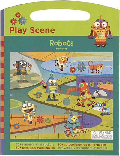 Mutter Roboter spielen Szene mit wiederverwendbaren Aufklebern