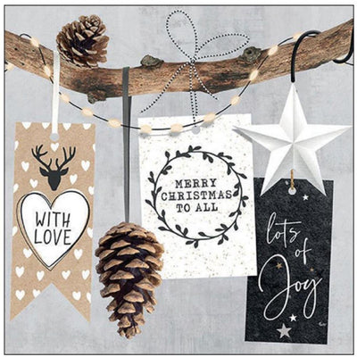 Ambiente Servietten 33 cm mit weihnachtlichen Hängeetiketten