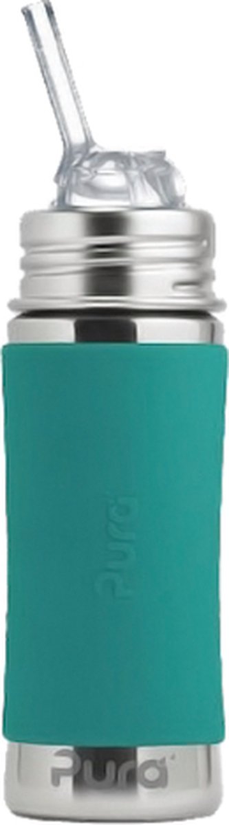 Pura Strohhalmflasche 325 ml – Trinkflasche – Wasserflasche – plastikfrei – spülmaschinenfest – 2-fach verwendbar – medizinisches Silikon – inklusive Silikonstrohhalm, Reiseverschluss und Hülle – Oberteil austauschbar – vielseitig einsetzbar – Mint