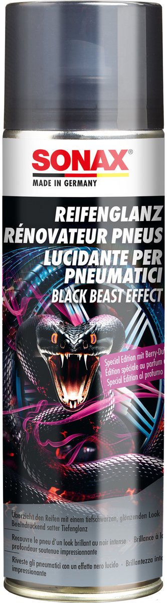 Sonax Beast Tire Shine – tiefschwarzes Glanzfinish – aufsprühen, einwirken lassen, fertig! - 500 ml