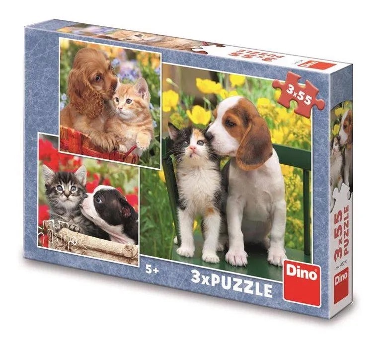 Puzzle Katze und Hund 3 x 55 Teile