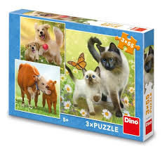 Dinotoys Dino -Kinderrätsel mit Hundemiten und Kühen - 3 x 55 Stücke