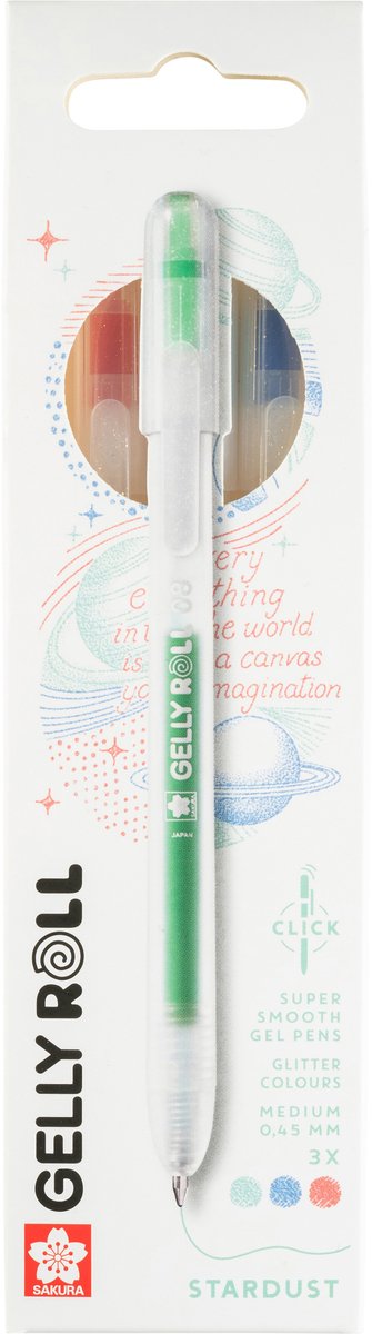 Sakura • Gelly Roll einziehbares Sternenstaub-Set rot blau grün 3tlg