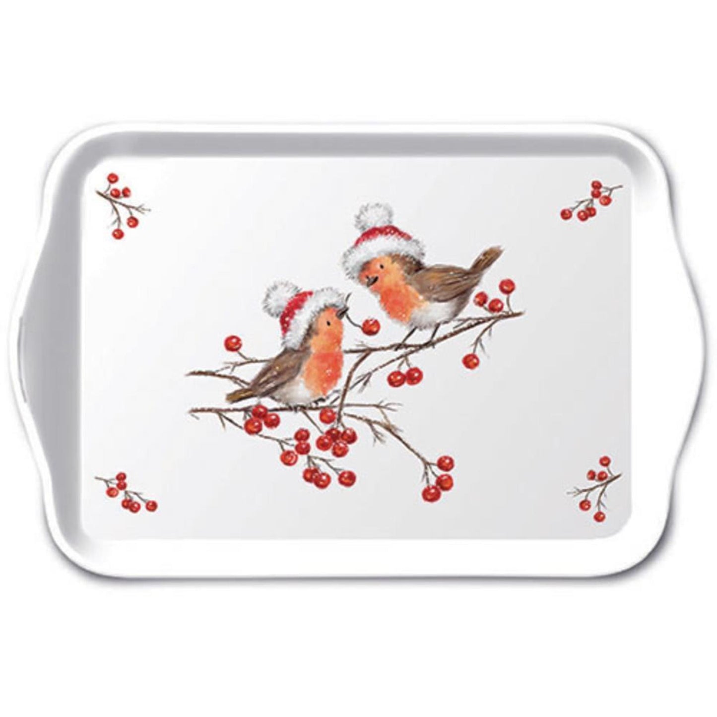 Ambiente-Tablett 13x21cm Weihnachtsrotkehlchen