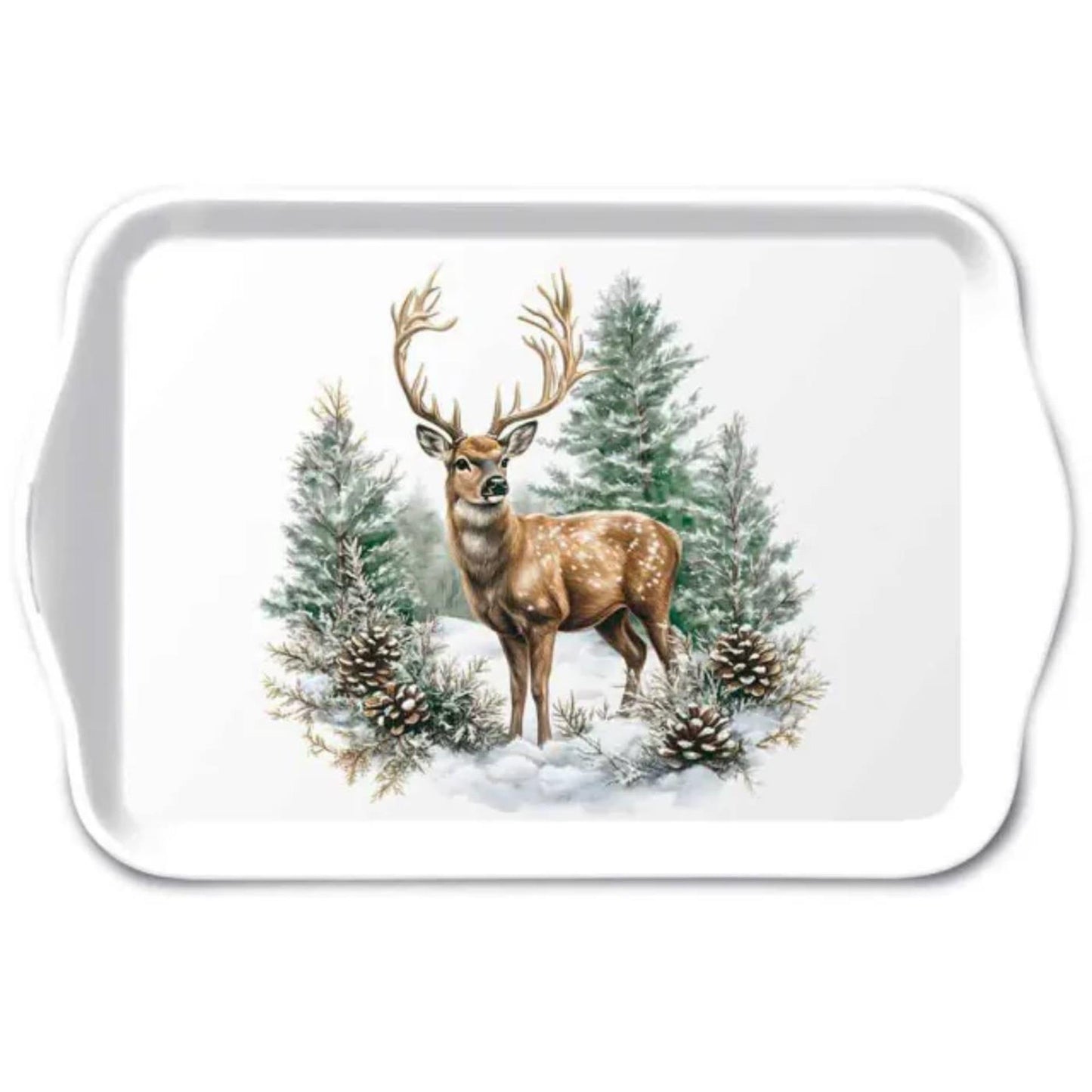 Ambiente Tablett Winterhirsch Melamin 13x21 cm weiß