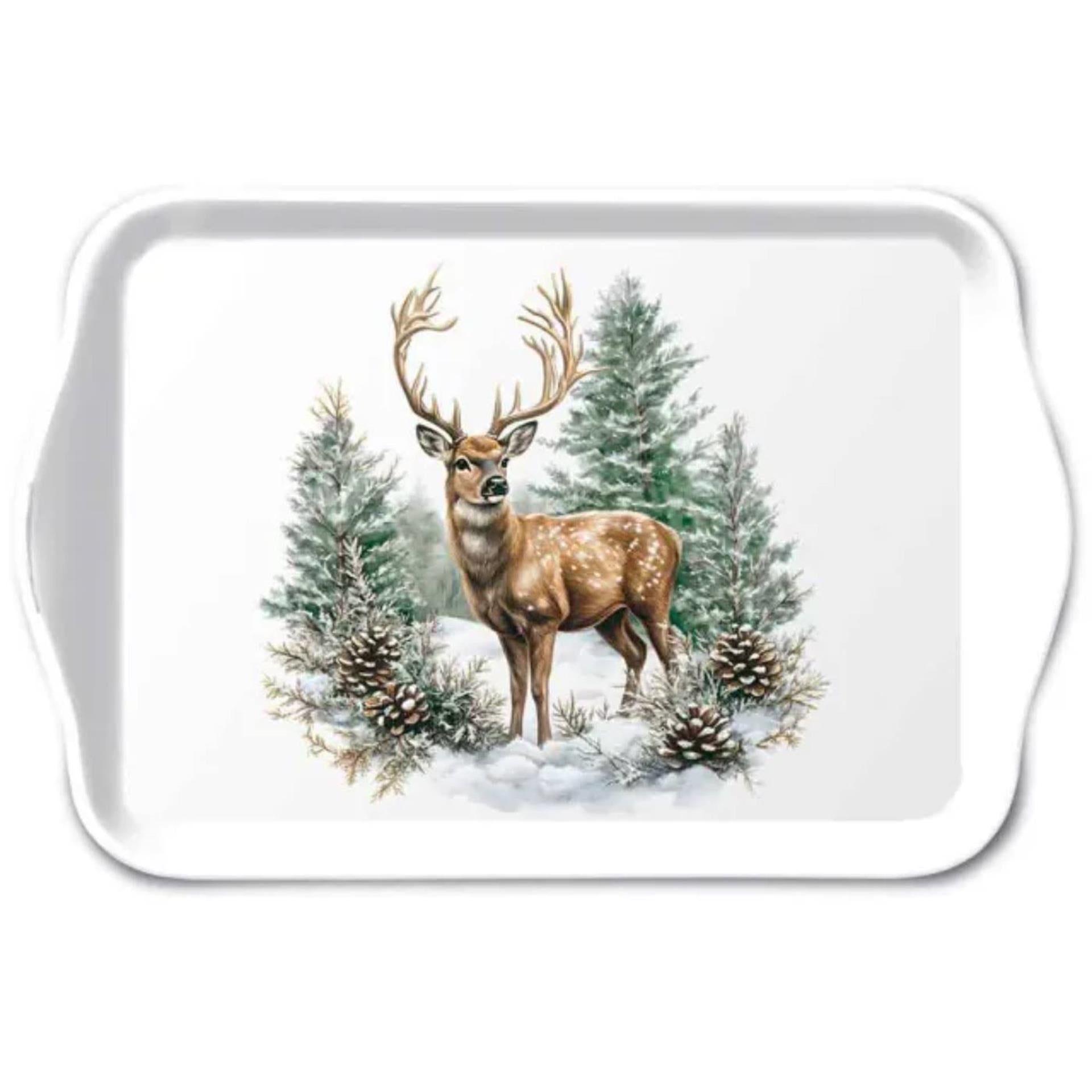 Ambiente Tablett Winterhirsch Melamin 13x21 cm weiß