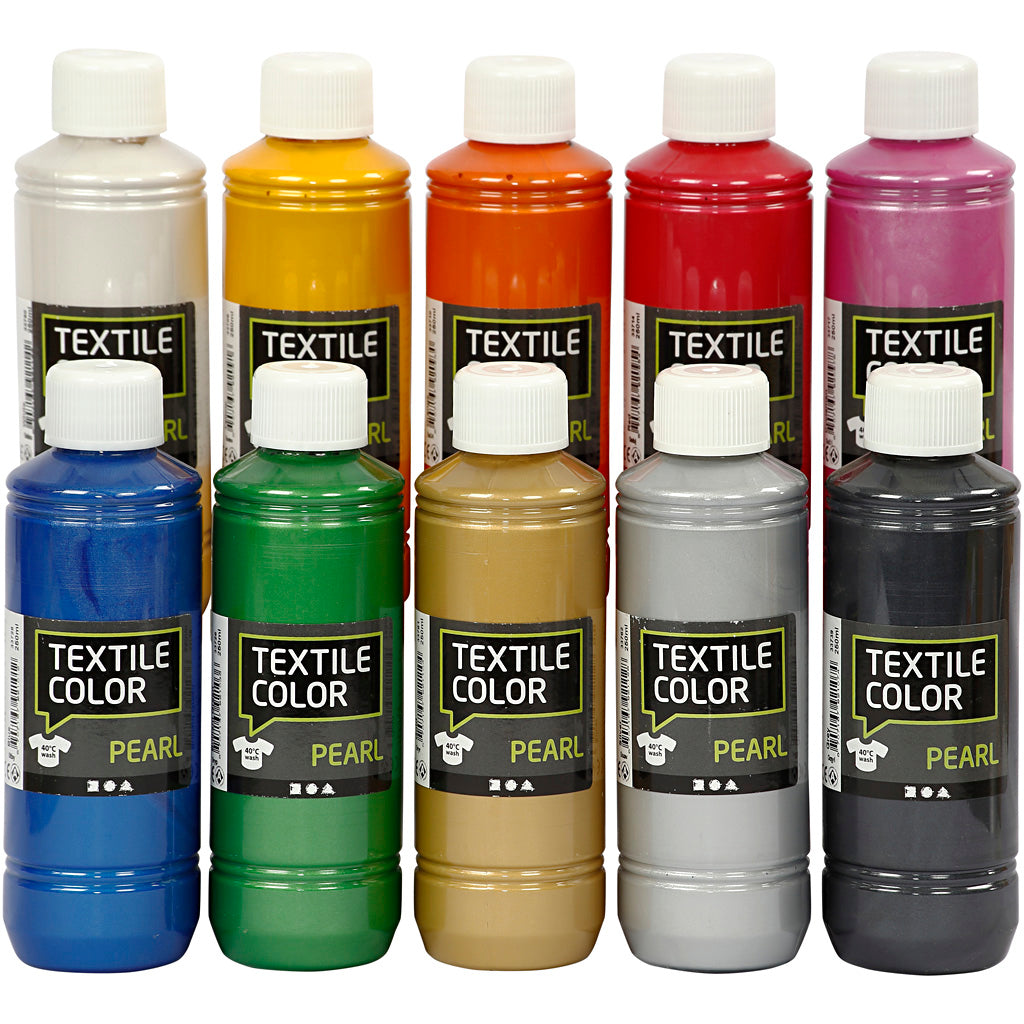 Creativ Company Textilfarbe, Perlmutt, verschiedene Farben, 10x250 ml 1 Box