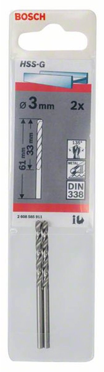 Bosch - Metallbohrer HSS-G, Standard 3 x 33 x 61 mm