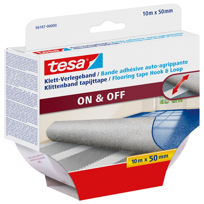 Tesa 1070381 – Klettband zum An- und Ausziehen für Teppiche, 10 m x 50 mm | 3 Stück