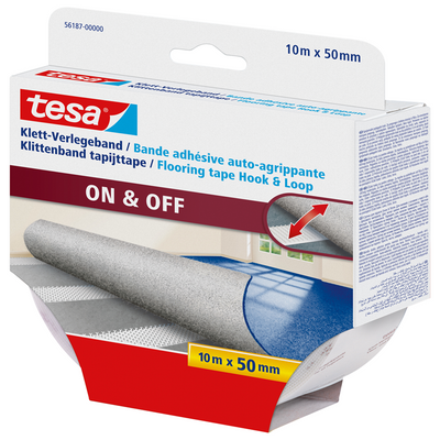 Tesa 1070381 – Klettband zum An- und Ausziehen für Teppiche, 10 m x 50 mm | 3 Stück