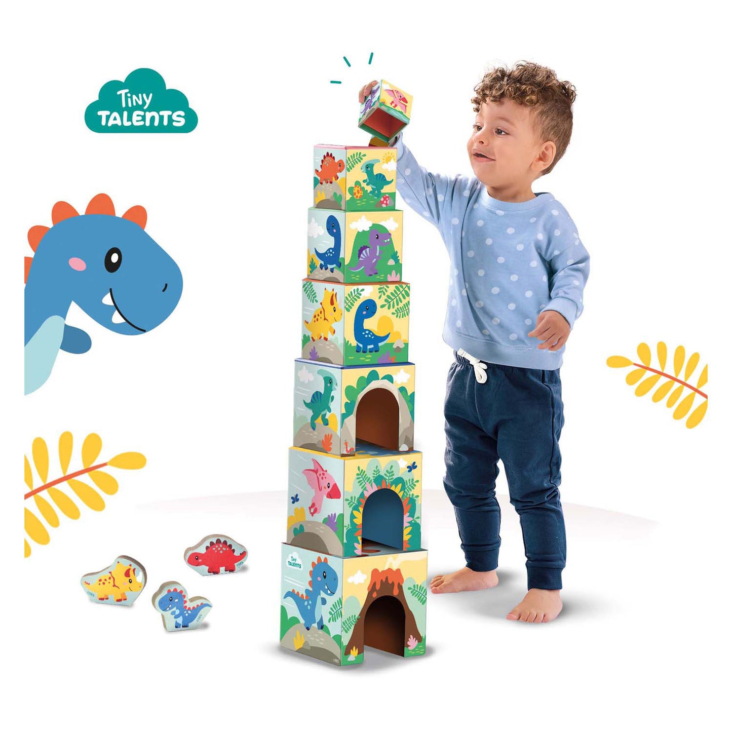 SES -Stapelblöcke Turm mit Dino -Figuren