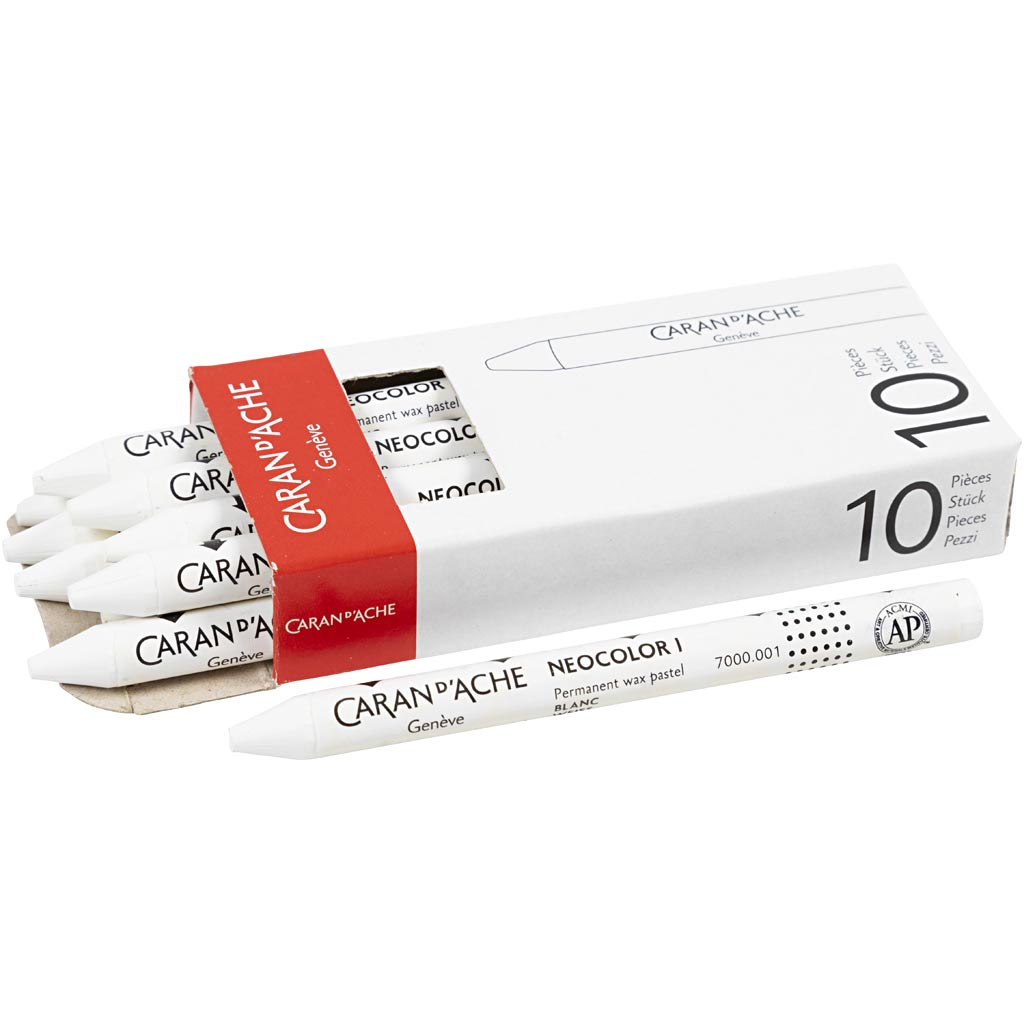 Caran dache caran d'ache neocolor i, L: 10 cm, Stärke 8,5 mm, weiß (001), 10 Stück 1 Box