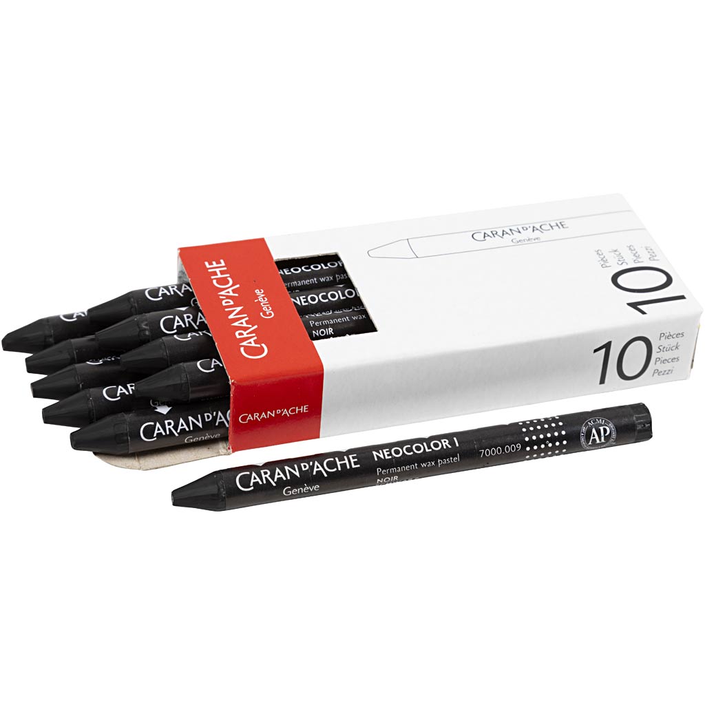 Caran dache caran d'ache neocolor i, L: 10 cm, Stärke 8,5 mm, Schwarz (009), 10 Stück 1 Box