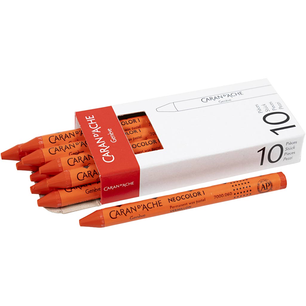 Caran dache caran d'ache neocolor i, L: 10 cm, Stärke 8,5 mm, Zinnoberrot (060), 10 Stück 1 Karton