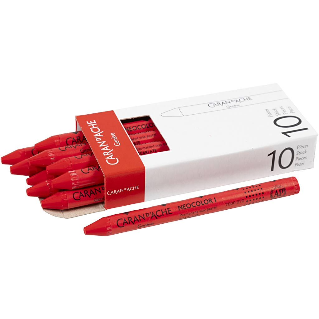 Caran dache caran d'ache neocolor i, L: 10 cm, Stärke 8,5 mm, Scharlachrot (070), 10 Stück 1 Box